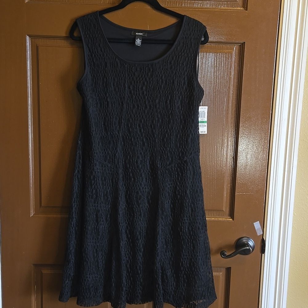 Alfani-Black tank style pullover sleeveless mesh lace dress Sz L NWT.